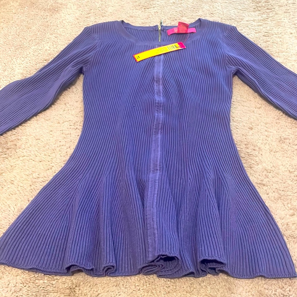 Blue knit top zipper back